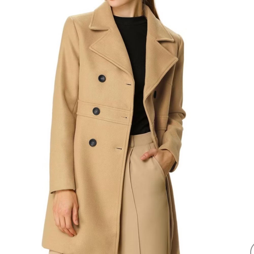 Allegra K Women's Long Sleeves Double Breasted Button Winter Outerwear Pea Coat